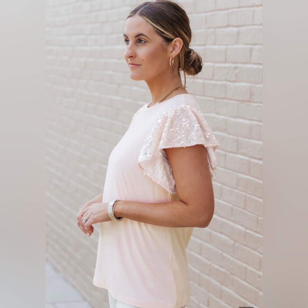 Sequin Ruffle Sleeve Top - Picture 3 of 7